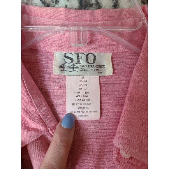 Vintage SFO 100% Linen MEDIUM Pink Button Shirt Top 3/4 Sleeve Girly Feminine M - Picture 2 of 7
